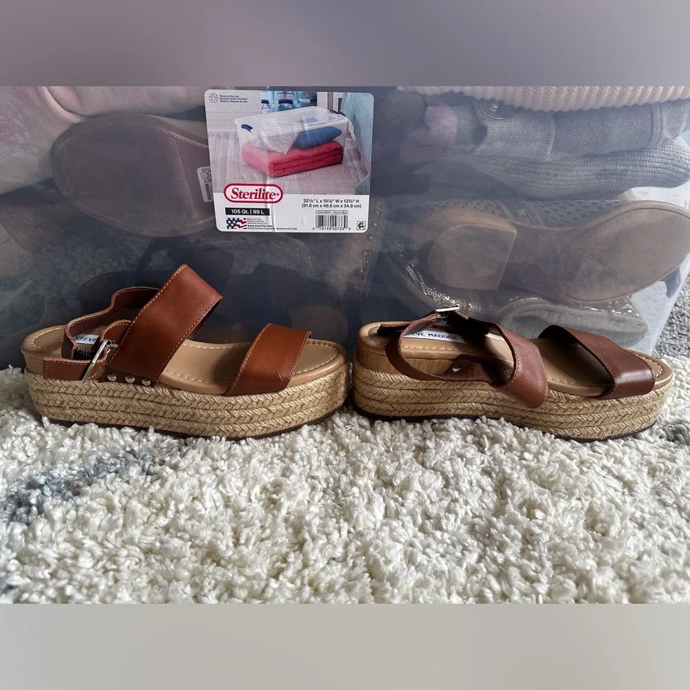 STEVE MADDEN Womens Platform Sandals Size 7 Busy Espadrille Leather 3” Brown NEW